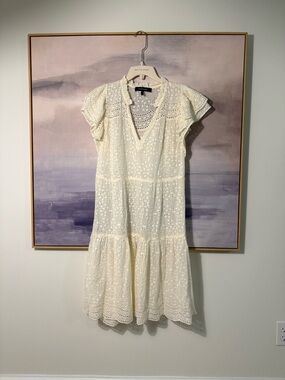 Women’s Cream Eyelet V-Neck Tiered Dress in Ivory
